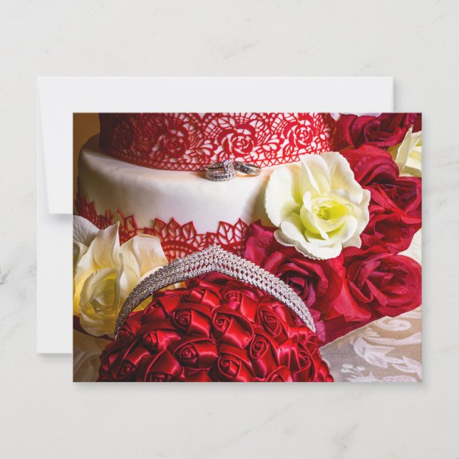 Convites Bolo de Casamento com Buquês e Anéis (Frente)