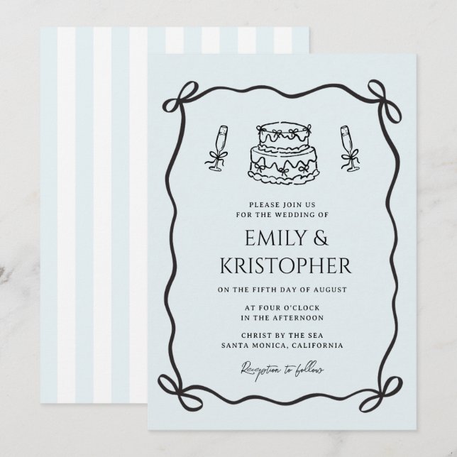 Convites Bolo de Casamento com Laço Coquette (Frente/Verso)