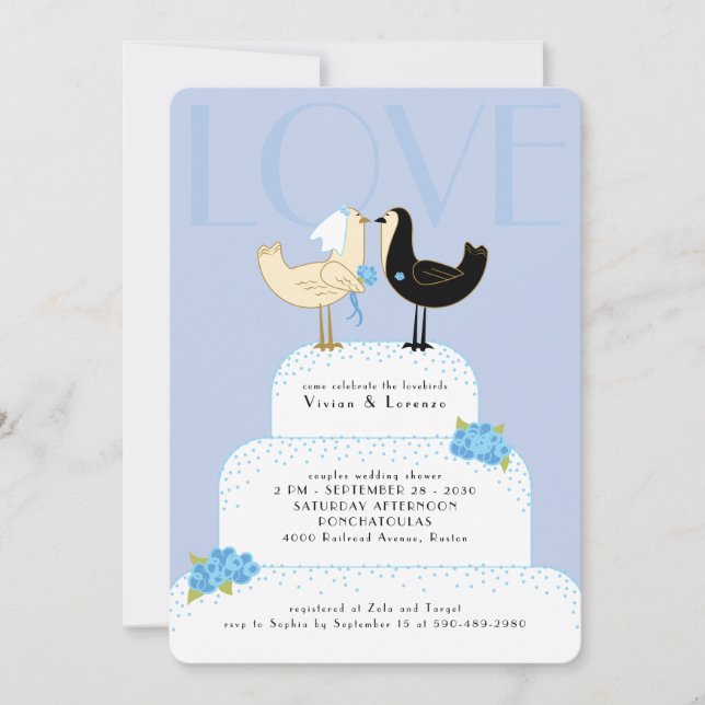Convites Bolo de Casamento de Casais Caprichosos de Pombinh (Frente)