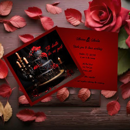 Convites Bolo de Casamento de Rosas Negra e Vermelha Gótica