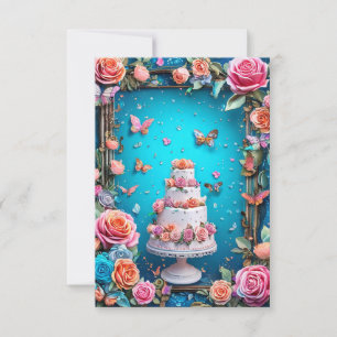 Convites Bolo de Casamento Elegante de Três Andares com Des