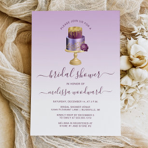 Convites Bolo de Casamento Glamour Roxo Dourado Chá de Noiv