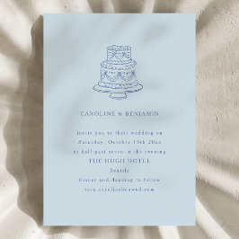 Convites Bolo de Casamento Minimalista Azul Vintage Legal