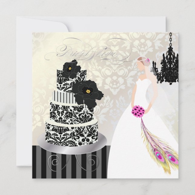 Convites Bolo de Casamento Preto+Branco da PixDezines (Frente)