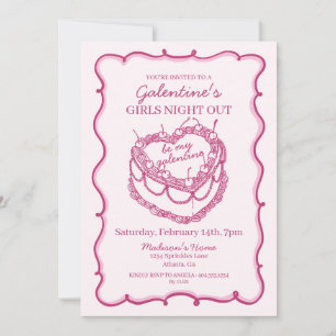 Convites Bolo de Cereja Coquette Coração Retro Rosa Galenti