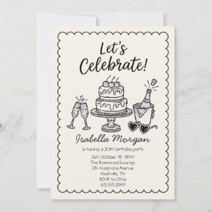 Convites Bolo de Champanhe Retro de 30º Aniversário 