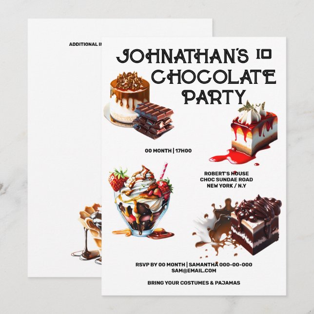 Convites Bolo de chocolate festas de sobremesa no verão (Frente/Verso)