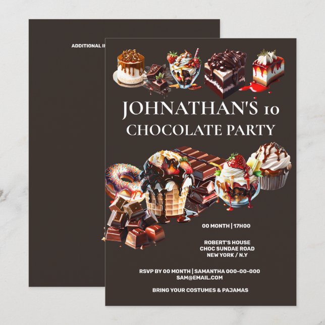 Convites Bolo de chocolate sobremesa sorvete crianças de ve (Frente/Verso)