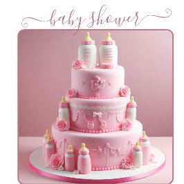 CONVITES BOLO DE CHUVA DE BEBÊ TUDO ROSA COM MAMADEIRAS