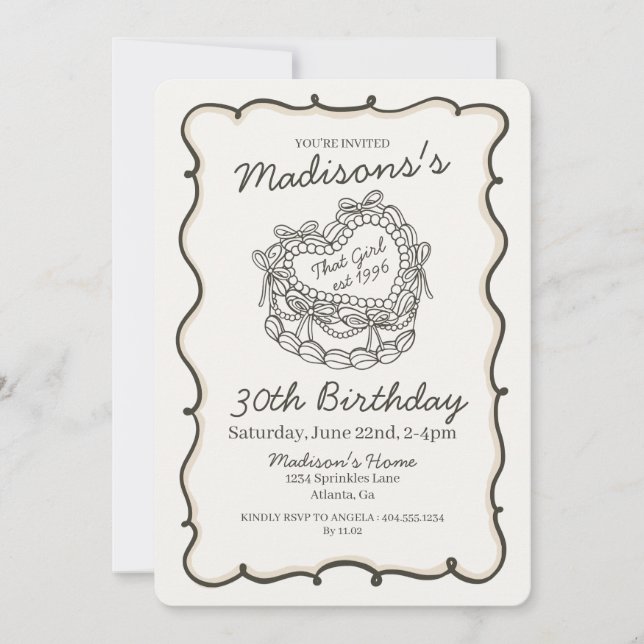 Convites Bolo de Coquetel Retro Cardíaco com Arco bege - An (Frente)