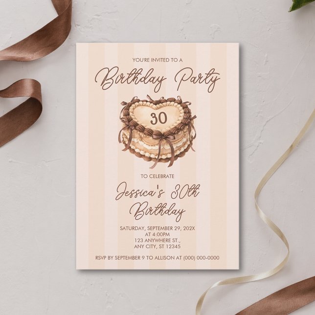 Convites Bolo de Coração de Aniversário Coquette (Criador carregado)