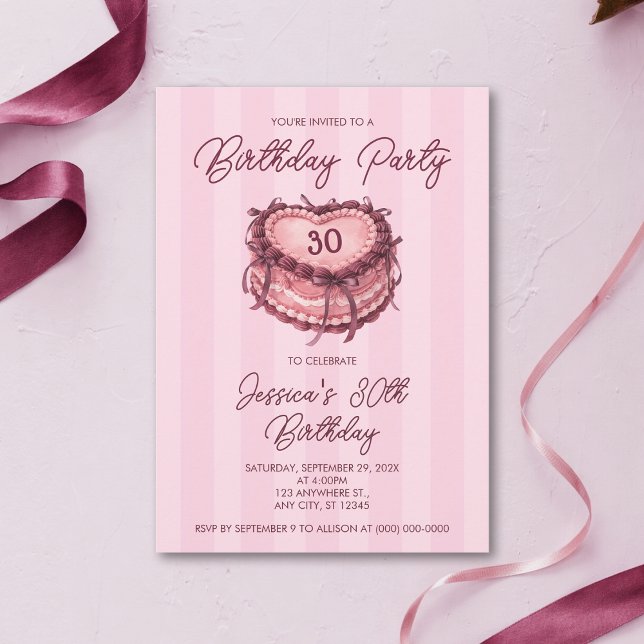 Convites Bolo de Coração de Coquete Aniversário (Criador carregado)