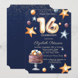 Convites Bolo de Estrelas Confete Festa Sweet 16