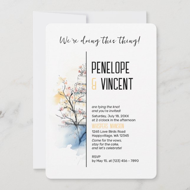 Convites Bolo de Flor de Aquarela (Frente)