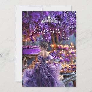 Convites Bolo de Flores de Vestido Roxo Sweet Sixteen