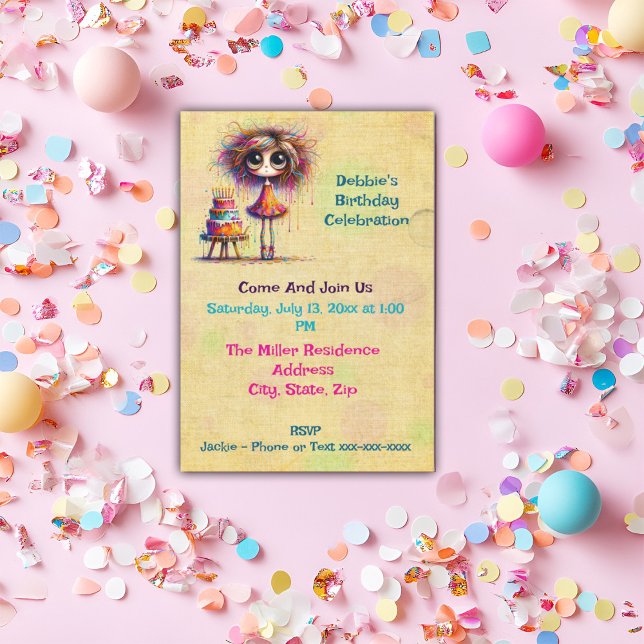 Convites Bolo de Garota de Aniversário Whimsso (Criador carregado)