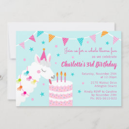 Convites Bolo de Llama inteiro aniversário de 3 anos Aqua