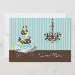 Convites Bolo de monograma da PixDezines/azul turquesa, chá