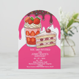 Convites Bolo de Morango Rosa Doce Tema Infantil