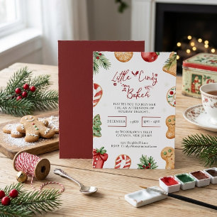 Convites Bolo de Natal com Aquarela Little Baker Bi