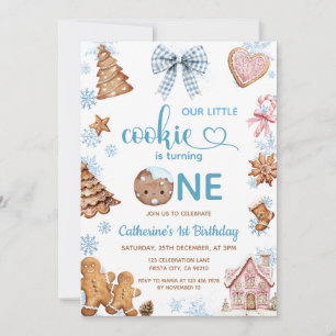 Convites Bolo de Natal com Flocos de Neve Azuis Aniversário