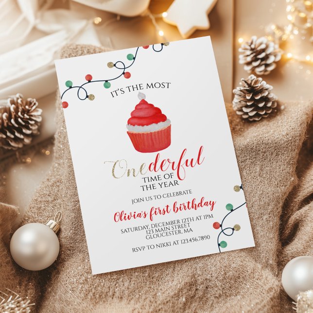 Convites Bolo De Natal Do Papai Noel Onederful Primeiro Ani (Criador carregado)