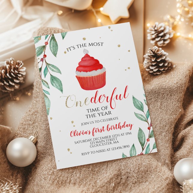 Convites Bolo De Natal Do Papai Noel Onederful Primeiro Ani (Criador carregado)