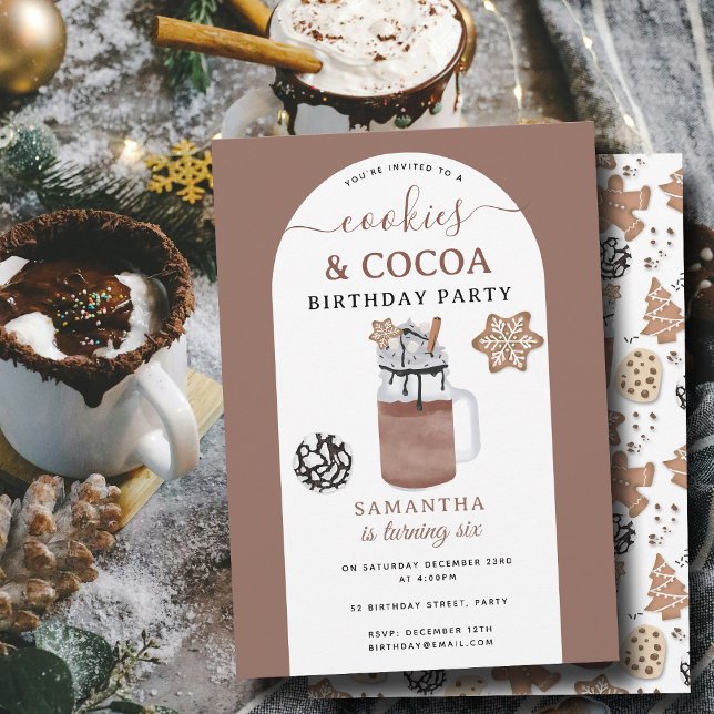 Convites Bolo de Natal e Chocolate Quente Infantil Aniversá (Cookies & Cocoa Hot Chocolate Kids Winter Birthday Invitation)