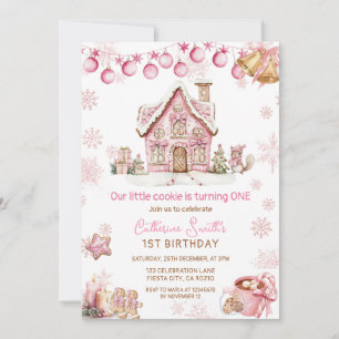 Convites Bolo de Natal Pequeno Rosa 1º aniversário