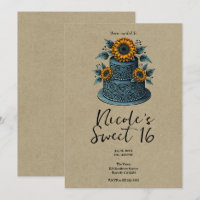 Bolo de Nível Girassol Azul Amarelo Doce Aniversár