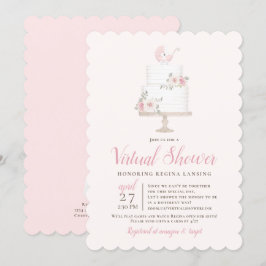 Convites Bolo de Pram Rosa Rosa do Chá Virtual de Longa Dis