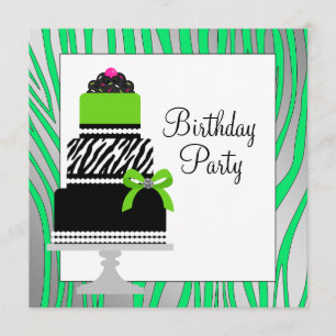 Convites Bolo de Zebra Verde Lima Cupcake Aniversário Festa