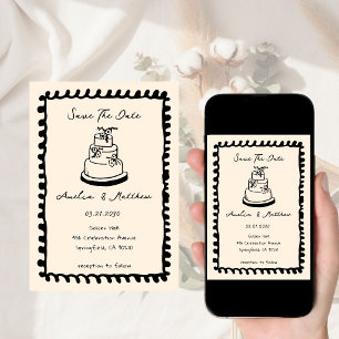 Convites Bolo Desenhado à Mão Doodle Casamento Caprichoso
