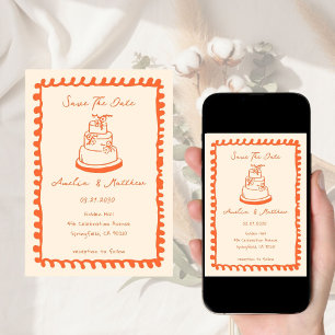 Convites Bolo Desenhado à Mão Doodle Casamento Caprichoso