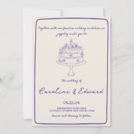 Convites Bolo Desenhado à Mão Moderno Retro boho casamento
