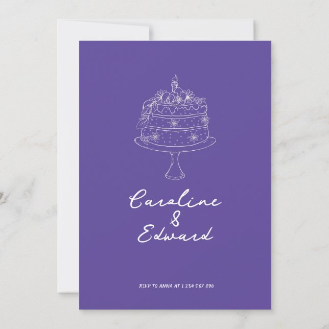 Convites Bolo Desenhado à Mão Moderno Retro boho casamento (Verso)