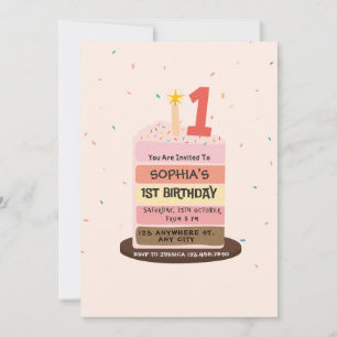 Convites Bolo doce ilustrado, doce, um primeiro aniversario