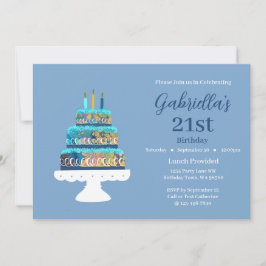 Convites Bolo em camada azul aniversário de 21 anos persona