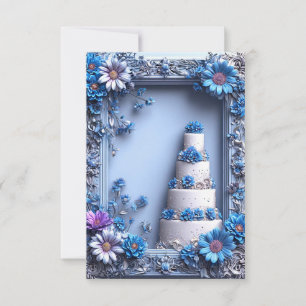 Convites 💙 Bolo Floral Azul Celebração Para Eventos Elegan