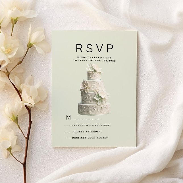 Convites Bolo floral branco verde-menta Elegante RSVP (Elegant mint green white floral cake RSVP )