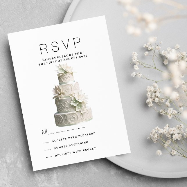 Convites Bolo floral verde de menta branca Elegante RSVP (Elegant white mint green floral cake RSVP)