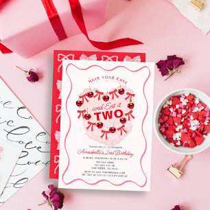 Convites Bolo Menina Coração Vintage Rosa Aniversário de 2