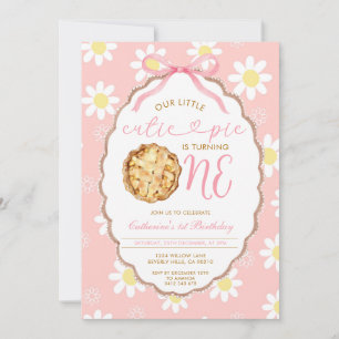 Convites Bolo Pequeno Rosa Aniversário de Um Flor de Margar