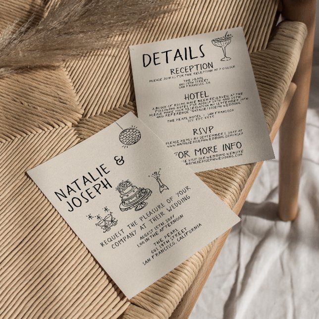 Convites Bolo Portátil Ilustrado, Tudo Em Um Casamento (Criador carregado)