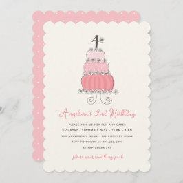 Convites Bolo-Rosa Branca 4.ª Festa de Aniversário Convidad