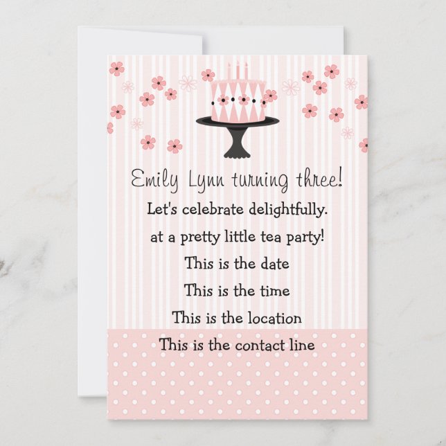 Convites Bolo Rosa com 3 Velas (Frente)