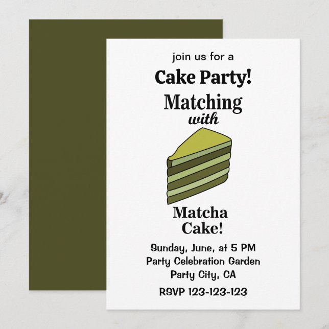 Convites Bolo Verde Matcha Festa Divertida (Frente/Verso)