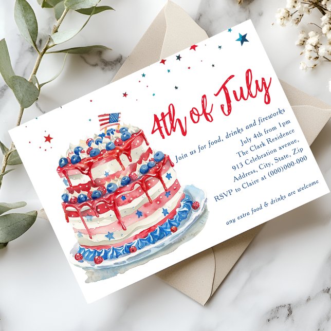 Convites Bolo vermelho branco azul 4 de julho (Criador carregado)