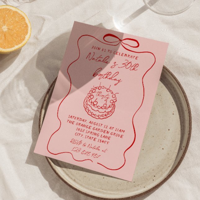 Convites Bolo Vermelho Cor-de-Rosa Desenhado, Quirky Único  (Criador carregado)