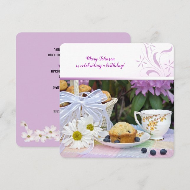 Convites Bolos de mirtilo para café da manhã de aniversário (Frente/Verso)